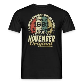 Novembre 1981, Cadeau D'anniversaire Novembre 1981 - T-shirt homme - noir - Devant - AI Model Male 178 light (178cm)