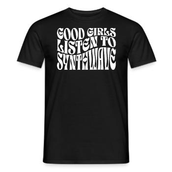 Mädchen hören Synthwave-Musik - Männer T-Shirt - Schwarz - Vorne - AI Model Male 178 light (178cm)
