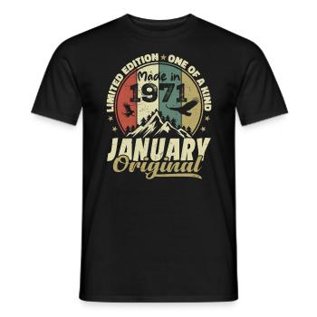 Birthday January 1971 - Original January 1971 - Men's T-Shirt - black - Front - AI Model Male 178 light (178cm)