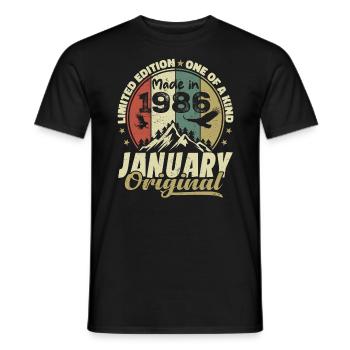 Anniversaire Janvier 1986 - Original Janvier 1986 - T-shirt homme - noir - Devant - AI Model Male 178 light (178cm)