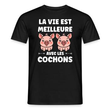 cochon - T-shirt homme - noir - Devant - AI Model Male 178 light (178cm)