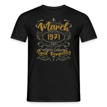 Mars 1971 cadeau fête d'anniversaire | March 1971 - T-shirt homme - noir - Devant - AI Model Male 178 light (178cm)