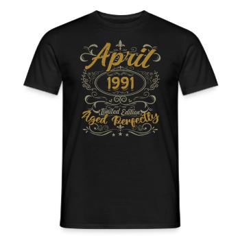April 1991 Birthday Gift April 1991 - Men's T-Shirt - black - Front - AI Model Male 178 light (178cm)