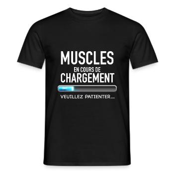 Muscles en cours de chargement veuillez patienter - T-shirt homme - noir - Devant - AI Model Male 178 light (178cm)