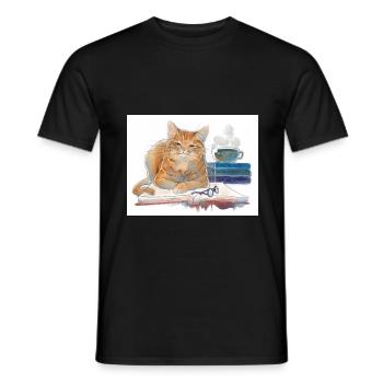 Je lis des livres Je bois du café Amant drôle de chat - T-shirt homme - noir - Devant - AI Model Male 178 light (178cm)
