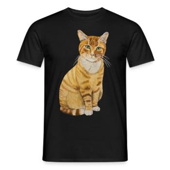 rote Katze sitzend - Männer T-Shirt - Schwarz - Vorne - AI Model Male 178 light (178cm)