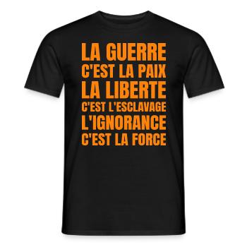 Citation Politique Orwell - Humour Noir - T-shirt homme - noir - Devant - AI Model Male 178 light (178cm)