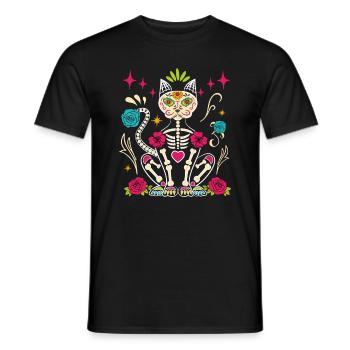 Dia De Los Muertos Sugar Skull Skeleton Cat - Men's T-Shirt - black - Front - AI Model Male 178 light (178cm)