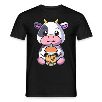 Bubble Milk Tea Cow Drinking Boba Milk Tea - Men's T-Shirt - black - Front - AI Model Male 178 light (178cm)