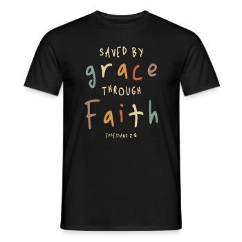 Saved by Grace Ephesians 2:8 Christian Quote - Men's T-Shirt - black - Front - AI Model Male 178 light (178cm)