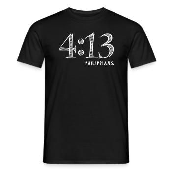 Philippians 4:13 - Christian Quote on Strength - Men's T-Shirt - black - Front - AI Model Male 178 light (178cm)