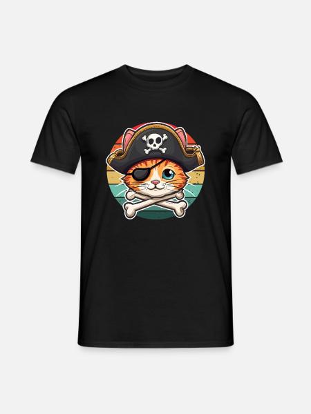 Carnevale Gatto Pirata Costume Cappello Pirata Retrò Meow - T-shirt uomo - nero