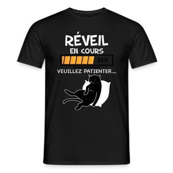 Chat Humour Réveil en Cours Veuillez Patienter - T-shirt homme - noir - Devant - AI Model Male 178 light (178cm)
