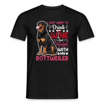 Wein Trinken Kuscheln Mit Rottweiler Hundehalter - Männer T-Shirt - Schwarz - Vorne - AI Model Male 178 light (178cm)