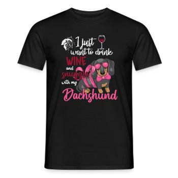 Buvez du vin câlin avec le propriétaire du teckel - T-shirt homme - noir - Devant - AI Model Male 178 light (178cm)