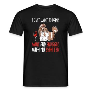 Drink wine cuddling with Shih Tzu dog owners - Men's T-Shirt - black - Front - AI Model Male 178 light (178cm)