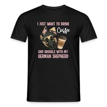 Kaffee Trinken Kuscheln Mit Deutschem Schäferhund - Männer T-Shirt - Schwarz - Vorne - AI Model Male 178 light (178cm)