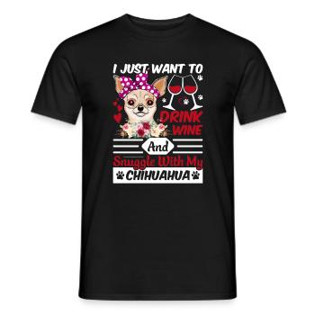 Drink Wine Cuddle with Chihuahua Dog Owner - Men's T-Shirt - black - Front - AI Model Male 178 light (178cm)