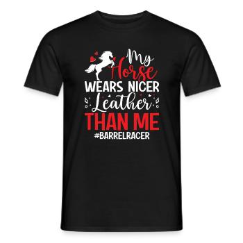 Mon cheval porte un plus beau cuir que moi - Barrel - T-shirt homme - noir - Devant - AI Model Male 178 light (178cm)