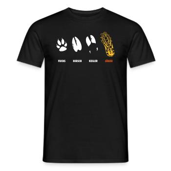 Fox, deer, wedge, hunter, step seal, track - Men's T-Shirt - black - Front - AI Model Male 178 light (178cm)