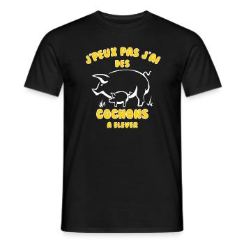 J’peux pas j’ai des cochons à élever - T-shirt homme - noir - Devant - AI Model Male 178 light (178cm)