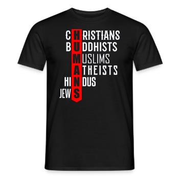 People, christ mulim jew hindu religion - Men's T-Shirt - black - Front - AI Model Male 178 light (178cm)