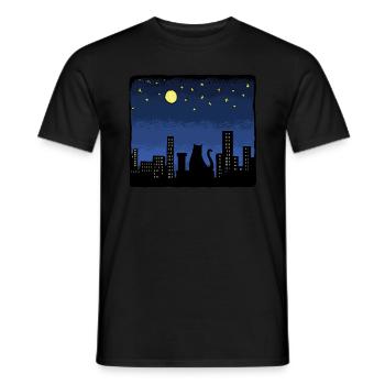 Schwarze Katze, die die Stadt nachts unter dem Mond beobachtet - Männer T-Shirt - Schwarz - Vorne - AI Model Male 178 light (178cm)
