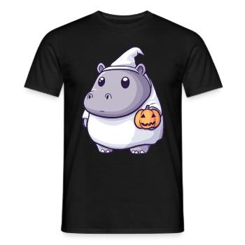 Hippopotame Halloween Bande dessinée Fantôme - T-shirt homme - noir - Devant - AI Model Male 178 light (178cm)