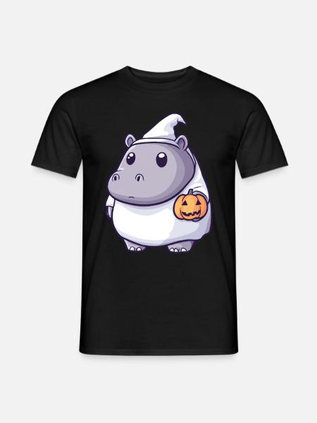 Hippopotamus Halloween Comic Ghost - Men's T-Shirt - black