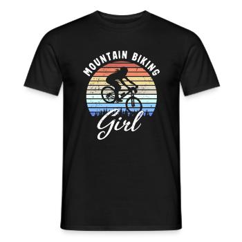 Mountainbike-Mädchen Retro Sonnenuntergang Geschenk - Männer T-Shirt - Schwarz - Vorne - AI Model Male 178 light (178cm)