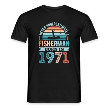 Fisherman born 1971 Fishing 50th Birthday Gift - Men's T-Shirt - black - Front - AI Model Male 178 light (178cm)