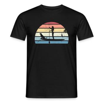 Retro Paddleboarding Mädchen mit Hund Sonnenuntergang Geschenk - Männer T-Shirt - Schwarz - Vorne - AI Model Male 178 light (178cm)