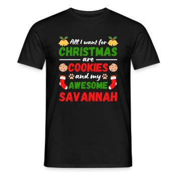 Christmas Savannah Cat Cookies - Men's T-Shirt - black - Front - AI Model Male 178 light (178cm)