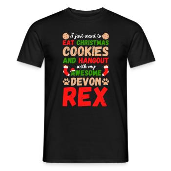 Chat de Noël Devon Rex Cookies - T-shirt homme - noir - Devant - AI Model Male 178 light (178cm)
