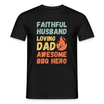 Husband Father Papa Grill Master BBQ Hero Legend - Men's T-Shirt - black - Front - AI Model Male 178 light (178cm)