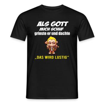 Als Gott mich schuf, witziges Affen T-Shirt - Männer T-Shirt - Schwarz - Vorne - AI Model Male 178 light (178cm)