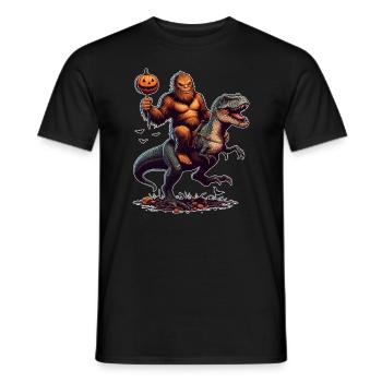 Halloween Bigfoot Riding A T Rex Dinosaur - Men's T-Shirt - black - Front - AI Model Male 178 light (178cm)