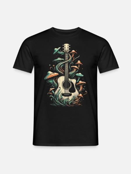 Akustische Gitarre mit Pilzen - Männer T-Shirt - Schwarz