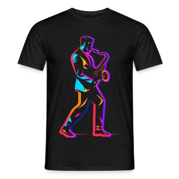 90s saxophone player - Men's T-Shirt - black - Front - AI Model Male 178 light (178cm)