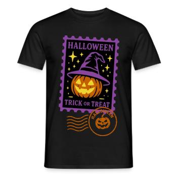 Briefmarke - Halloween Kürbis mit Zauberhut - Männer T-Shirt - Schwarz - Vorne - AI Model Male 178 light (178cm)
