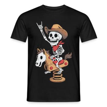 Skeleton cowboy on playground horse in retro style - Men's T-Shirt - black - Front - AI Model Male 178 light (178cm)