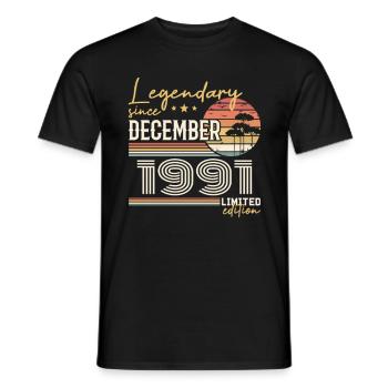 34th Anniversary Gift December 1991 - Men's T-Shirt - black - Front - AI Model Male 178 light (178cm)