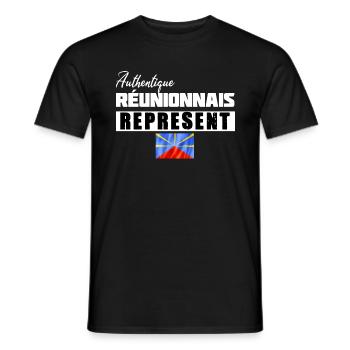 Authentique réunionnais représent - T-shirt homme - noir - Devant - AI Model Male 178 light (178cm)