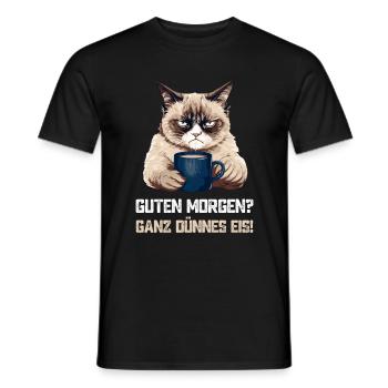 Guten Morgen? Ganz dünnes Eis! Morgenmuffel Katze - Männer T-Shirt - Schwarz - Vorne - AI Model Male 178 light (178cm)