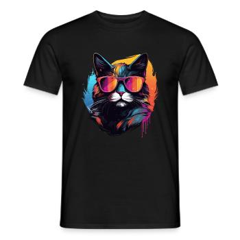 Pop Art Cat with Sunglasses - Men's T-Shirt - black - Front - AI Model Male 178 light (178cm)