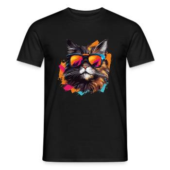 Cool Pop Art Cat with Sunglasses Kitty Cat - Men's T-Shirt - black - Front - AI Model Male 178 light (178cm)