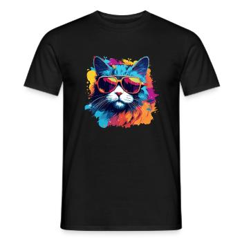 Coole Pop-Art Katze mit Sonnenbrile Bunt Kater - Männer T-Shirt - Schwarz - Vorne - AI Model Male 178 light (178cm)