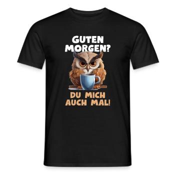 Lustiger Eulen Spruch Kaffee Müde Morgenmuffel - Männer T-Shirt - Schwarz - Vorne - AI Model Male 178 light (178cm)