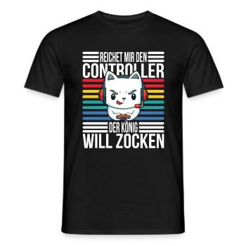 Gaming Cat Reichet mir den Controller - Männer T-Shirt - Schwarz - Vorne - AI Model Male 178 light (178cm)