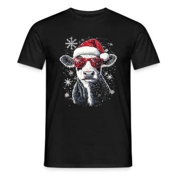 Funny Christmas Motif With Cool Cow - Men's T-Shirt - black - Front - AI Model Male 178 light (178cm)